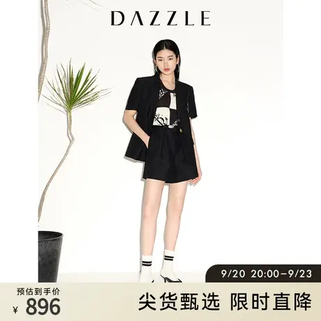 DAZZLE地素奥莱 夏季复古通勤高级感黑色短袖刺绣西装外套女图片