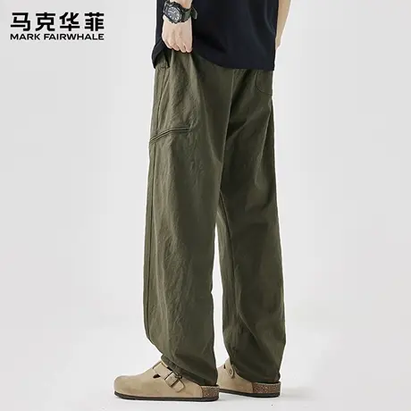 马克华菲复古宽松直筒男士休闲裤军绿色户外工装裤男裤子2025新款商品大图