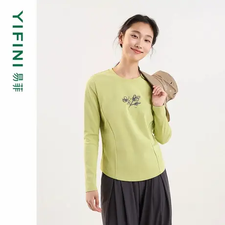 [专柜同款]Yifini/易菲弹力针织棉混纺修身打底衫时尚通勤T恤女新图片