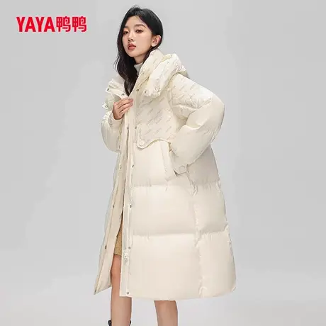鸭鸭羽绒服女2023年冬季长款新款连帽韩版过膝休闲时尚保暖外套C商品大图