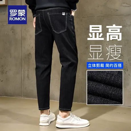 罗蒙复古牛仔裤男士秋季新款微弹耐磨休闲裤舒适小脚直筒长裤N3Z商品大图