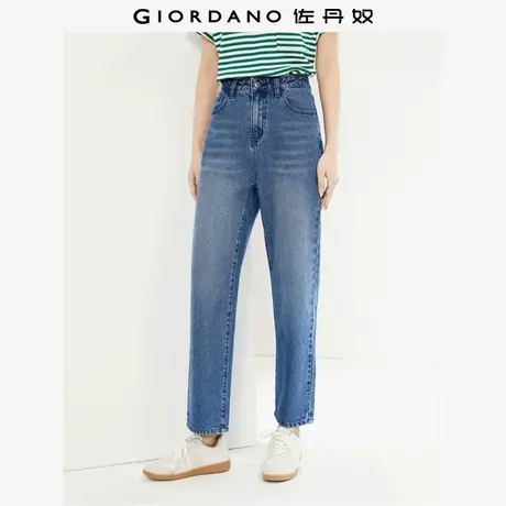 佐丹奴裤子女装纯棉磨白五袋款中腰直筒牛仔长裤 13414304商品大图