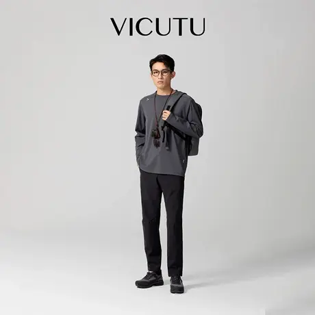 VICUTU威可多男士长袖T恤舒适棉日常休闲圆领衬衣简约时尚打底衫图片