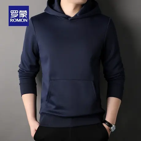 罗蒙男士时尚百搭纯色连帽卫衣2025秋季新款日常潮流长袖套头上衣图片