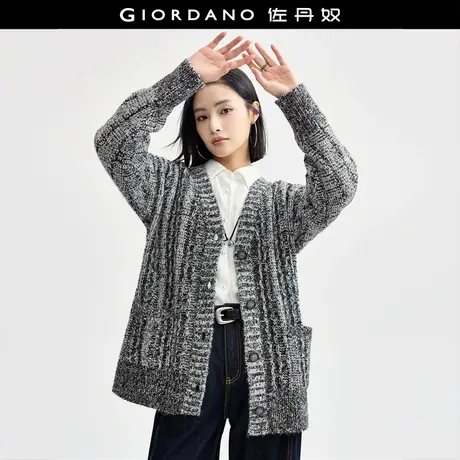 佐丹奴针织衫女装厚实羊毛混纺V领毛织开襟针织衫 18354221商品大图
