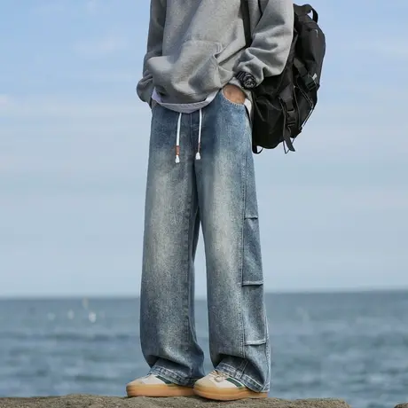 回力美式牛仔裤男士春秋季2025新款直筒宽松休闲男生工装阔腿裤子商品大图