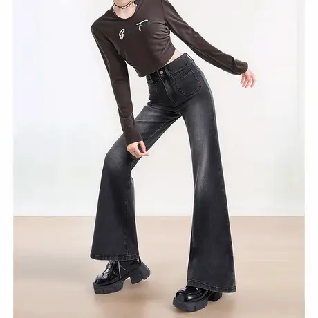 唐狮秋季新款牛仔长裤时尚显瘦气质微喇叭裤子ins风时尚潮TU图片