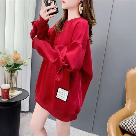 中长款圆领卫衣女薄款2023年新款春季宽松洋气设计感减龄学生上衣商品大图