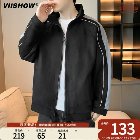 VIISHOW美式复古麂皮绒夹克男士宽松棒球服休闲男生秋款潮牌外套商品大图