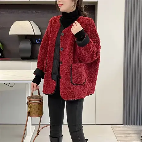 羊羔毛外套女2023韩版秋冬新款宽松加厚皮毛一体大码小个子上衣潮商品大图