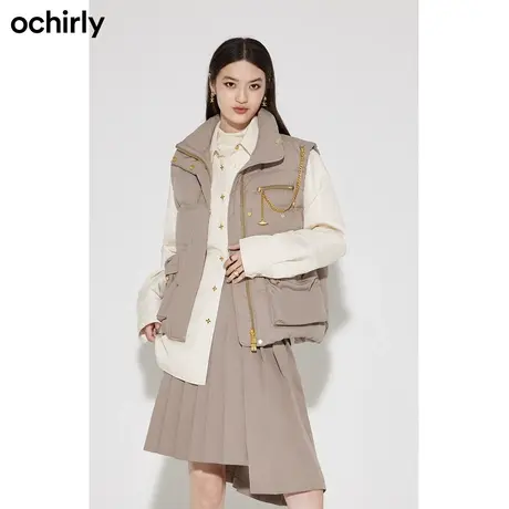ochirly欧时力工装风羽绒马甲外套女新款秋冬立领链条保暖休闲商品大图