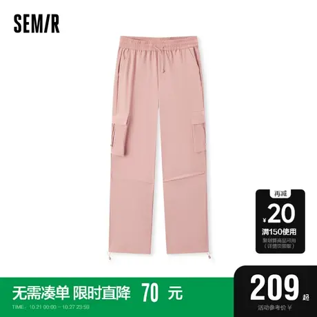 [商场同款]森马休闲裤女抽绳工装裤甜酷2023冬新款肌理阔腿裤百搭商品大图