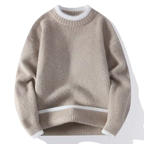 假两件圆领毛衣男冬季高级感针织衫男打底衫青少年加厚保暖毛线衣商品大图