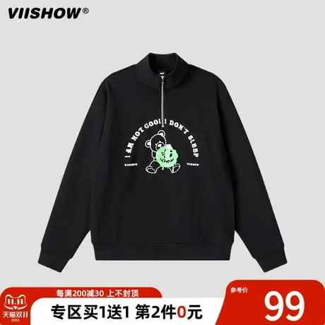 VIISHOW半拉链卫衣男春秋新款ins潮牌宽松小熊美式复古上衣商品大图