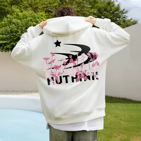 Nuthink美式420g重磅保暖字母连帽卫衣男加绒加厚情侣外套冬季潮商品大图