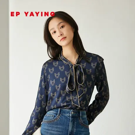 EP YAYING雅莹女装 印花垂感桑蚕丝飘带衬衫 商场同款2220A商品大图