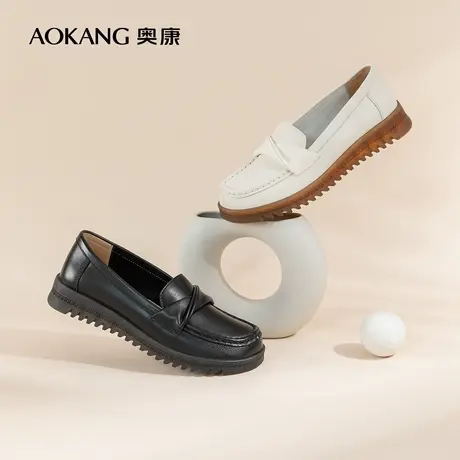 奥康女鞋春秋季新款真皮平低舒适百搭休闲鞋通勤浅口软底女单鞋商品大图