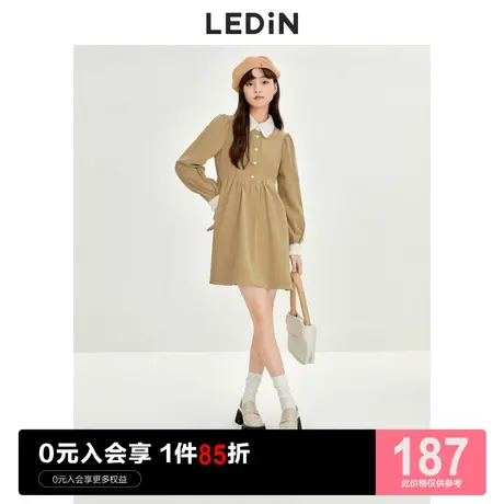 乐町灯芯绒连衣裙2023春季驼色女装气质复古奶乖穿搭裙子商品大图