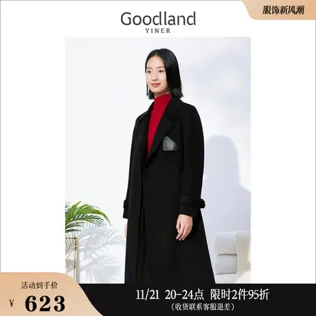 Goodland美地女装冬季赫本风纯羊毛双面呢子大衣外套商品大图