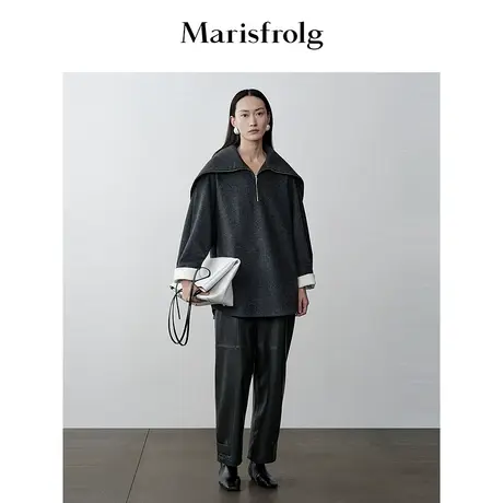 【商场同款】玛丝菲尔冬季新款海军领深灰色羊毛卫衣外套商品大图