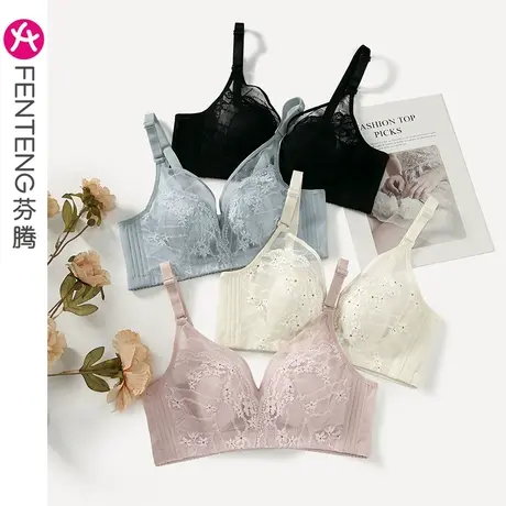 芬腾内衣女大胸显小无钢圈蕾丝聚拢上托防下垂收副乳胸罩女士文胸商品大图