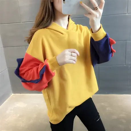 可爱女装2023韩版新款秋装百搭袖子拼色韩版宽松卫衣女学生上衣潮商品大图