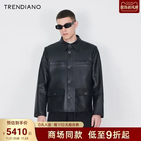 TRENDIANO经典系列复古翻领羊皮皮衣外套真皮上衣男2023新款冬季图片