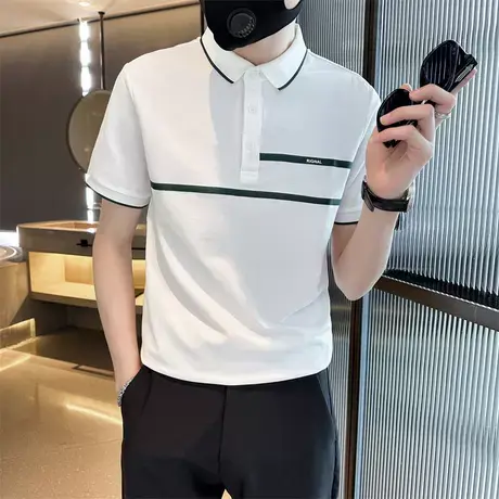 高端时尚个性撞色短袖Polo衫男2023夏季韩版翻领T恤潮修身半袖INS商品大图