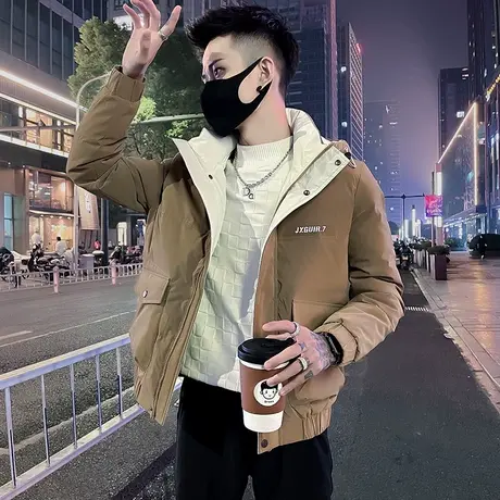 冬季潮牌连帽棉衣外套男痞帅加厚棉袄2023新款袄子男装撞色棉服潮图片