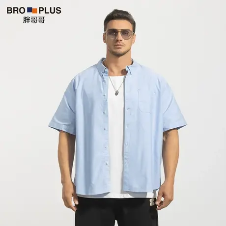 胖哥哥大码短袖衬衫男休闲胖子加肥加大衬衣纯棉男士宽松休闲上衣商品大图