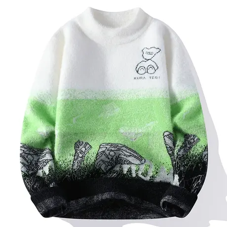 毛衣男青少年学生秋冬季潮牌加厚保暖水貂绒针织打底衫渐变色线衣图片