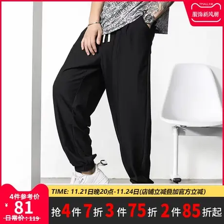 GxxH大码男装夏季宽松百搭美式个性2023新款黑色束脚长裤200斤商品大图