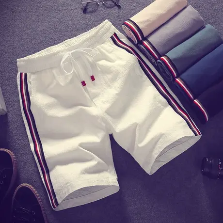 短裤男士2023夏季新款中裤韩版棉麻运动裤五分沙滩裤潮流薄款裤子商品大图