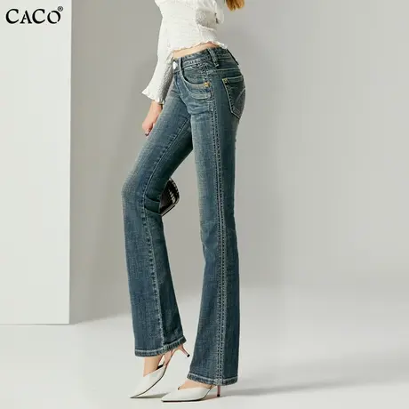 微喇牛仔裤女中腰加长裤潮流韩版修身显瘦复古双侧装饰休闲喇叭裤商品大图