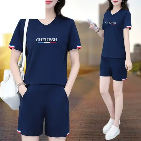 恋上17号纯棉短裤运动套装女夏季2023新款洋气减龄夏装休闲服套装图片