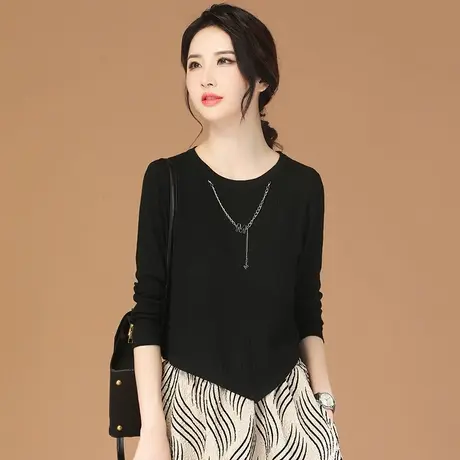 韩潮袭人圆领长袖条纹打底衫针织衫女2023秋季新款宽松百搭毛衣图片