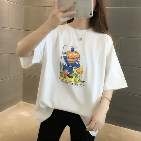 网红ins超火短袖t恤女宽松韩版夏季新款百搭学生卡通上衣体恤潮图片