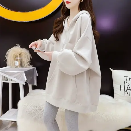 复古美式连帽卫衣女中长款2024新款早春季宽松慵懒风oversize外套图片