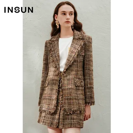 INSUN恩裳线上专选春季小香风粗花呢银葱毛边西装外套商品大图