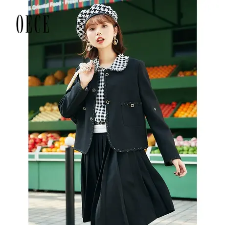 oece春装新款女装高颜法式甜心水钻镶边气质短款外套图片