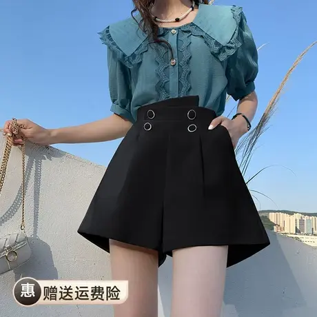 高腰西装短裤女春夏2022新款白色外穿A字阔腿百搭宽松小个子热裤图片