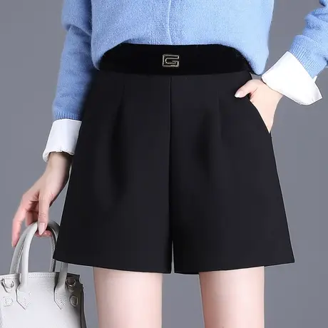 黑色西装短裤女秋冬2023新款高腰宽松阔腿裤百搭时尚显瘦休闲靴裤图片