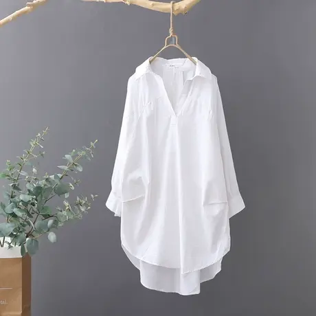 休闲中长款白衬衫女设计感小众轻熟上衣长袖白色衬衣宽松内搭百搭商品大图