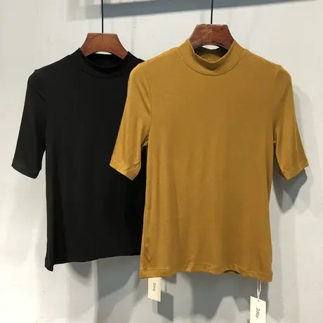 2023早秋 韩国2d新款纯色净版简约百搭修身半高领中袖T恤打底衫女图片