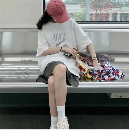 白色仿棉t恤女短袖清仓夏季新款质感宽松大码半袖中长款体恤上衣商品大图