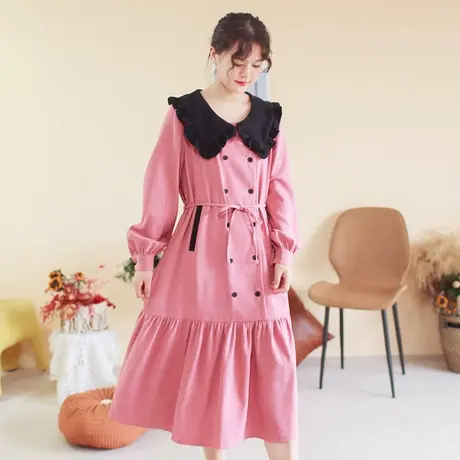 【买一送一】秋季新品撞色优雅鱼尾裙大码翻领设计感双排扣长裙商品大图