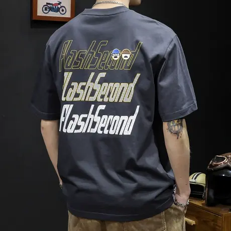 重磅短袖t恤男士半袖上衣潮牌加肥大码2023男装美式印花体恤男款商品大图