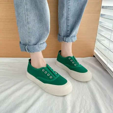 帆布鞋女2024新款春季薄款一脚蹬懒人单鞋厚底休闲百搭板鞋ins潮商品大图
