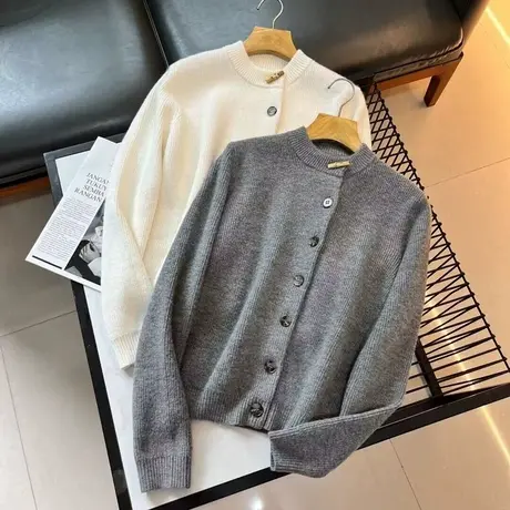 享永子【精致竹节扣设计】6%羊毛知性优雅洋气针织开衫女秋冬外套图片