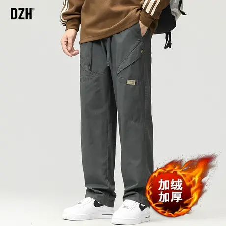男士加绒加厚休闲裤男2024新款秋冬裤子宽松直筒裤美式工装裤长裤商品大图
